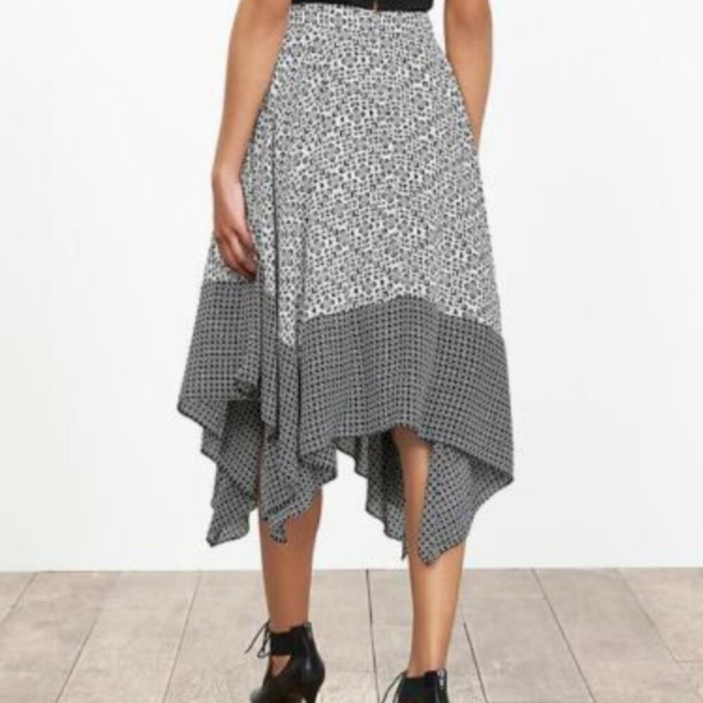 Banana Republic Women's 2 Printed Handkerchief Circle Skirt Black White Flowy